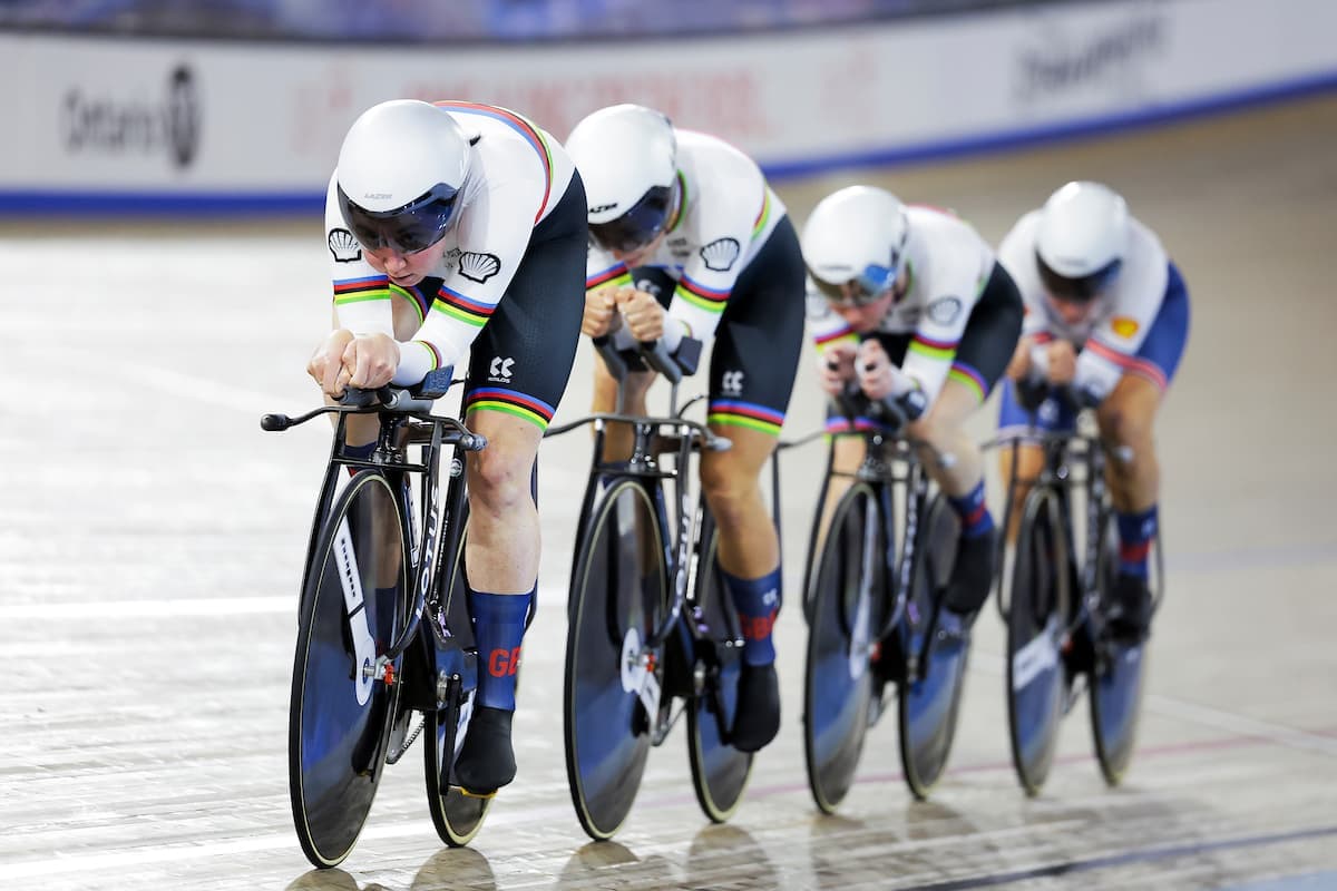 Great Britain track cyclists finishing race